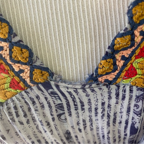 Anthropologie Bhanuni Jyoti Linne Embroidered Tunic Dress Blue Boho Size XS - Picture 7 of 16